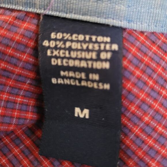 Vintage 1990s Chaps Mens Plaid Button Down Shirt Medium Red Blue Y2K Preppy - Picture 6 of 10